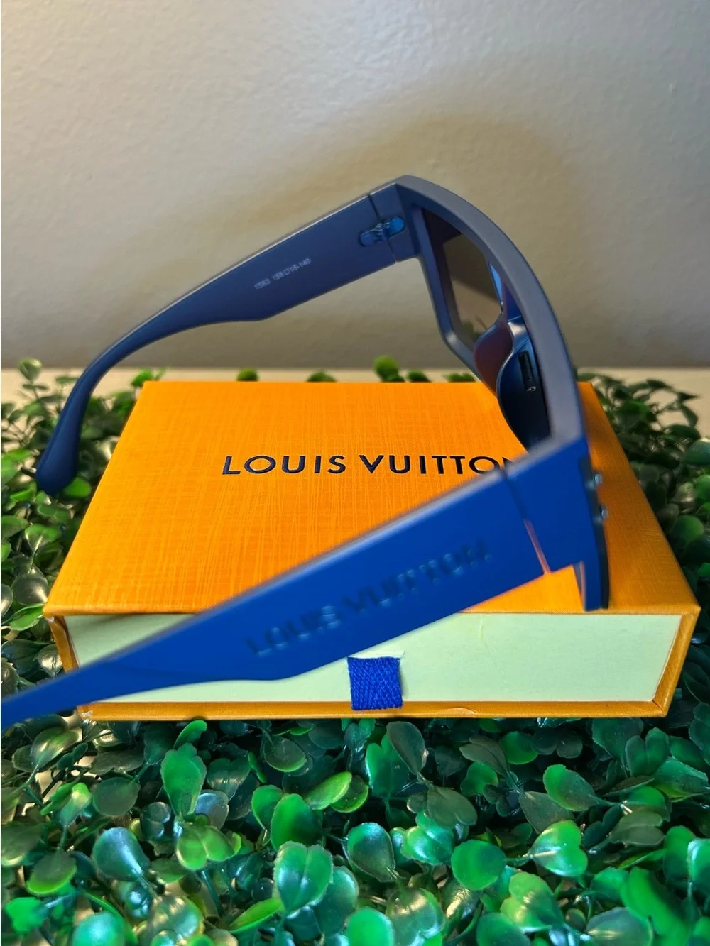 Louis Vuitton Men's Blue Frame Sunglasses with Amber Lenses
